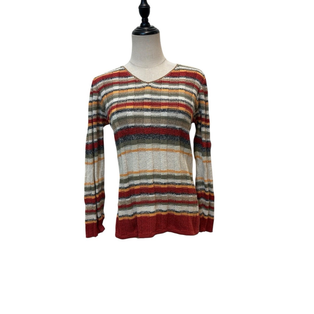 Vtg 90s Liz Claiborne Knit Sweater Pullover Sz Petite Small Striped Grunge Boho